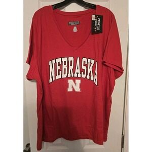 Womens Profile Varsity NCAA Nebraska Cornhuskers Plus Size 3X Red V-neck T-Shirt